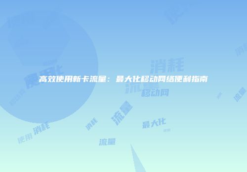 高效使用新卡流量：最大化移动网络便利指南