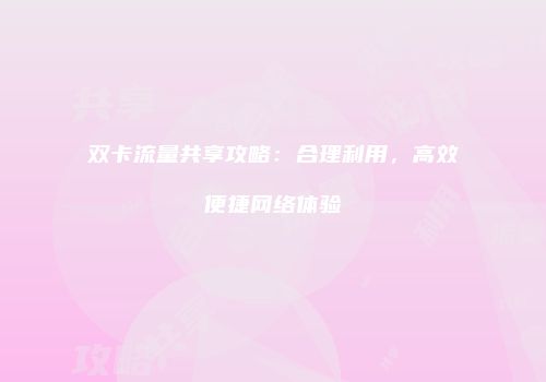 双卡流量共享攻略：合理利用，高效便捷网络体验