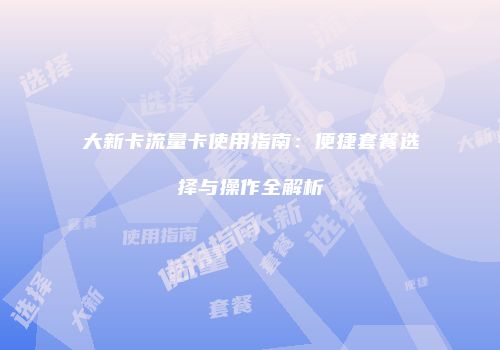 大新卡流量卡使用指南：便捷套餐选择与操作全解析