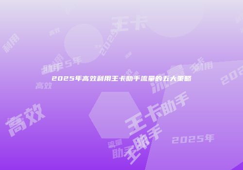 2025年高效利用王卡助手流量的五大策略