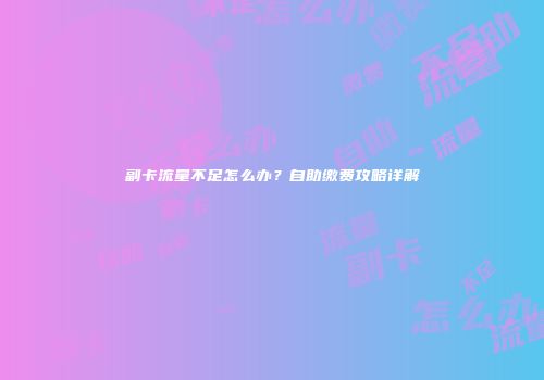 副卡流量不足怎么办？自助缴费攻略详解