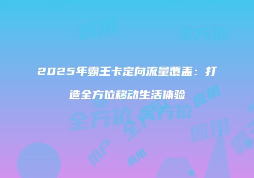2025年霸王卡定向流量覆盖：打造全方位移动生活体验