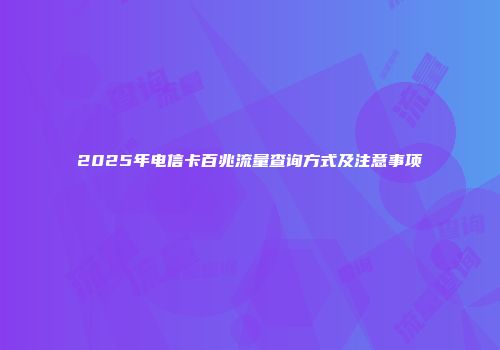 2025年电信卡百兆流量查询方式及注意事项