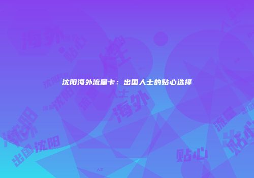 沈阳海外流量卡：出国人士的贴心选择