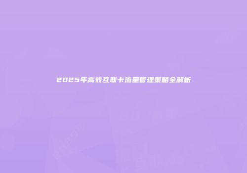 2025年高效互联卡流量管理策略全解析
