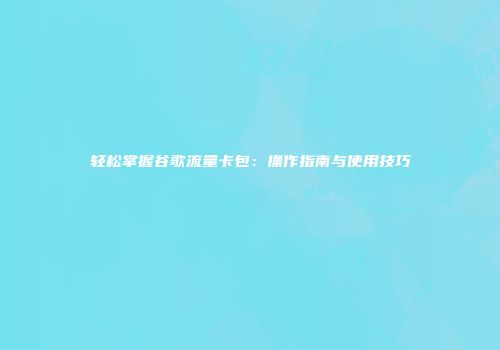 轻松掌握谷歌流量卡包：操作指南与使用技巧