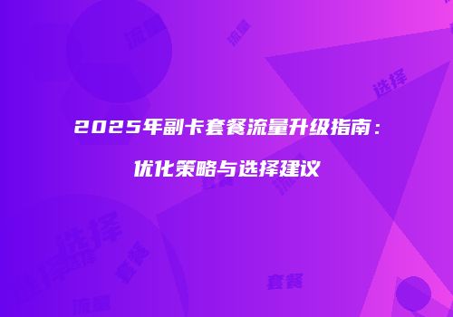 2025年副卡套餐流量升级指南：优化策略与选择建议