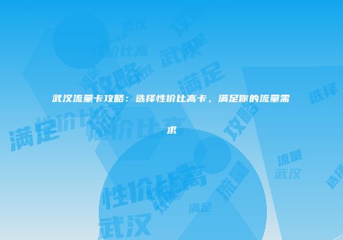 武汉流量卡攻略：选择性价比高卡，满足你的流量需求