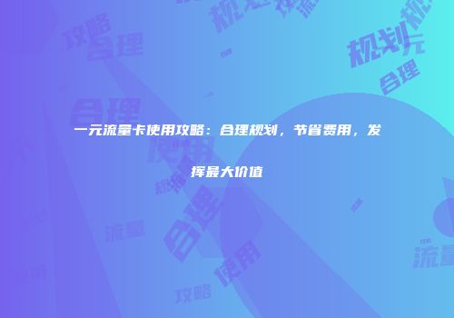 一元流量卡使用攻略：合理规划，节省费用，发挥最大价值