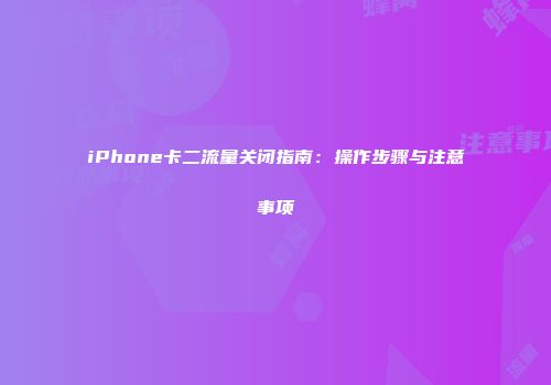 iPhone卡二流量关闭指南：操作步骤与注意事项