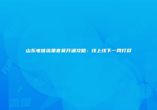 山东电信流量套餐开通攻略：线上线下一网打尽