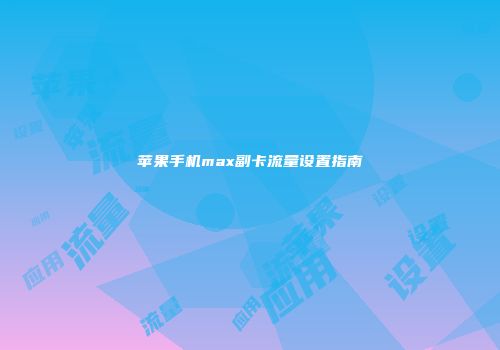 苹果手机max副卡流量设置指南