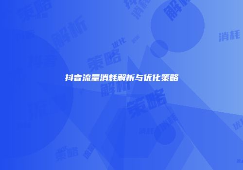 抖音流量消耗解析与优化策略