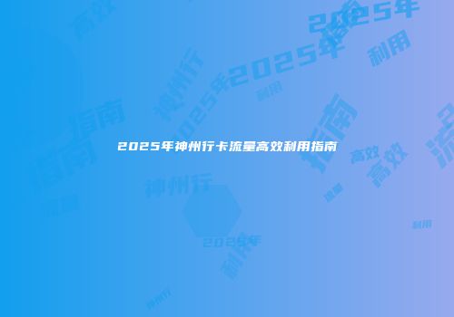 2025年神州行卡流量高效利用指南