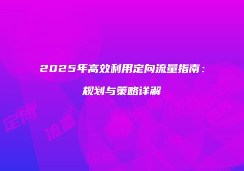 2025年高效利用定向流量指南：规划与策略详解
