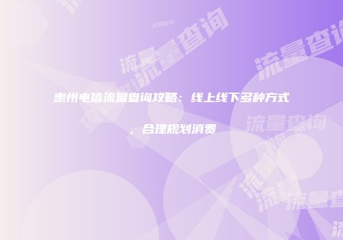 惠州电信流量查询攻略：线上线下多种方式，合理规划消费