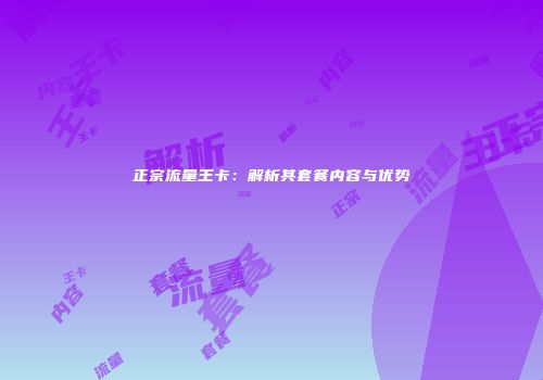 正宗流量王卡：解析其套餐内容与优势