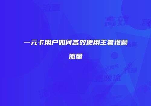 一元卡用户如何高效使用王者视频流量