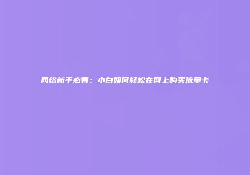 网络新手必看：小白如何轻松在网上购买流量卡