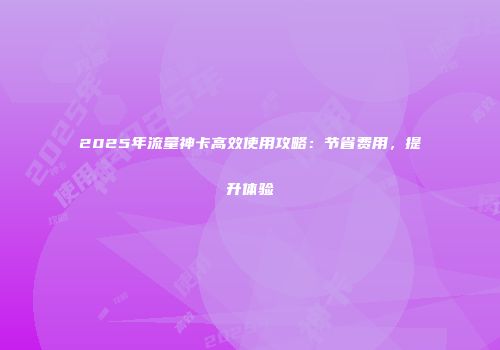 2025年流量神卡高效使用攻略：节省费用，提升体验