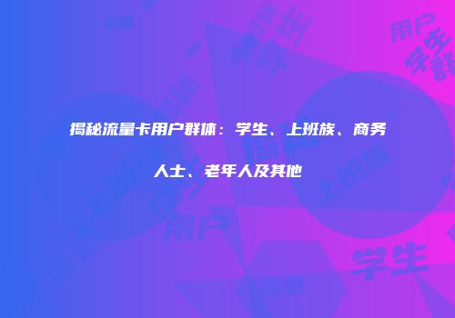 揭秘流量卡用户群体：学生、上班族、商务人士、老年人及其他