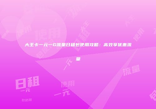 大王卡一元一G流量日租包使用攻略：高效享优惠流量