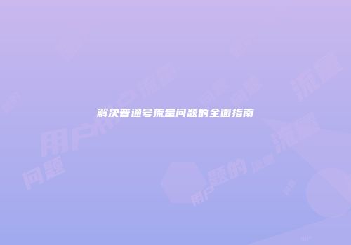 解决普通号流量问题的全面指南