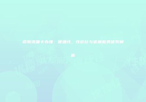 南阳流量卡办理：便捷性、性价比与优质服务优势解析