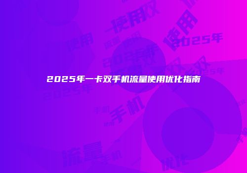 2025年一卡双手机流量使用优化指南