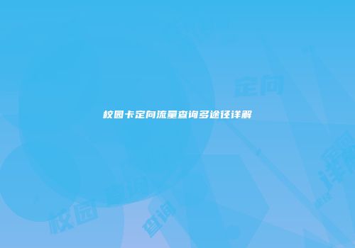 校园卡定向流量查询多途径详解