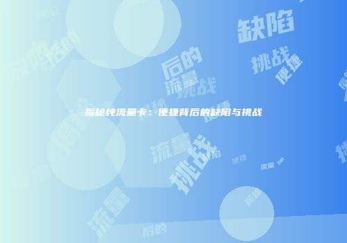 揭秘纯流量卡：便捷背后的缺陷与挑战