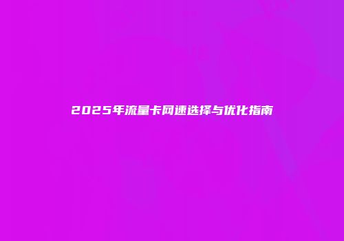 2025年流量卡网速选择与优化指南