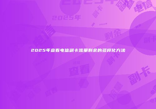 2025年查看电信副卡流量剩余的多样化方法