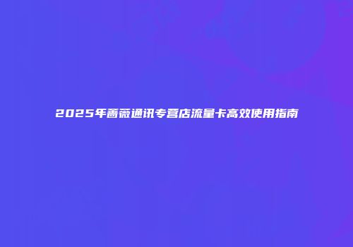 2025年蔷薇通讯专营店流量卡高效使用指南