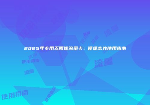 2025年专用无限速流量卡：便捷高效使用指南