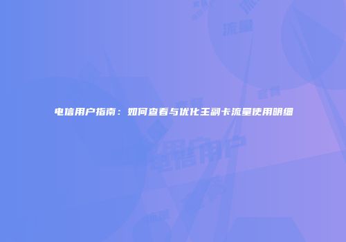 电信用户指南：如何查看与优化主副卡流量使用明细