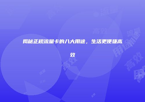 揭秘正规流量卡的八大用途，生活更便捷高效