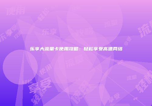乐享大流量卡使用攻略：轻松享受高速网络