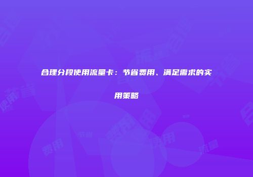 合理分段使用流量卡：节省费用、满足需求的实用策略