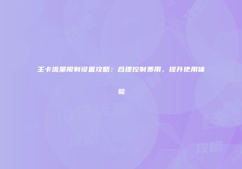 主卡流量限制设置攻略：合理控制费用，提升使用体验