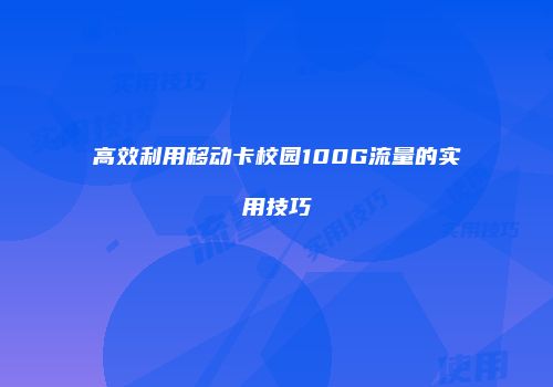 高效利用移动卡校园100G流量的实用技巧
