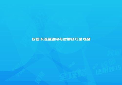 校园卡流量查询与使用技巧全攻略