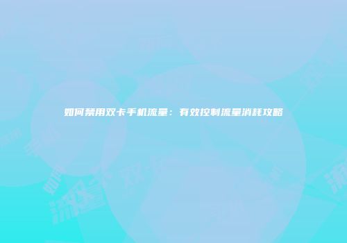 如何禁用双卡手机流量：有效控制流量消耗攻略
