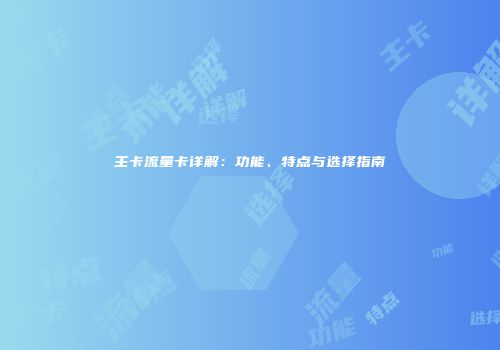 主卡流量卡详解：功能、特点与选择指南