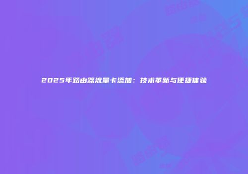 2025年路由器流量卡添加：技术革新与便捷体验