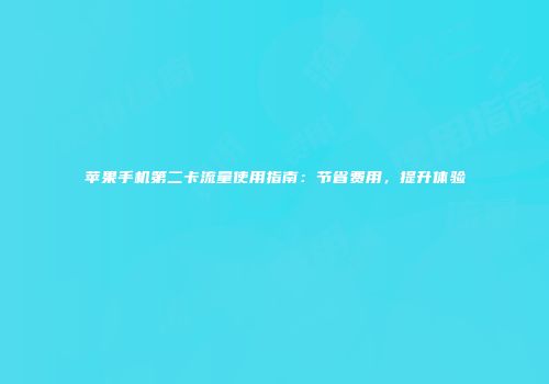 苹果手机第二卡流量使用指南：节省费用，提升体验