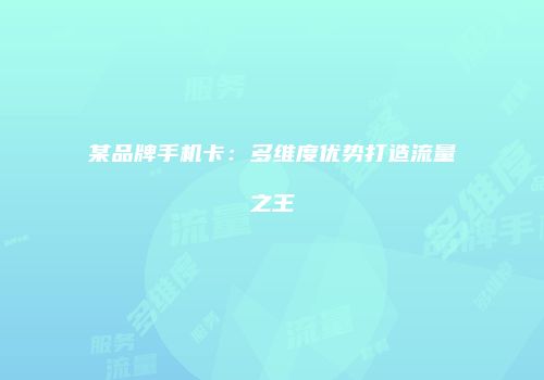 某品牌手机卡：多维度优势打造流量之王