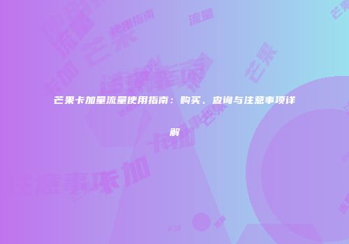 芒果卡加量流量使用指南：购买、查询与注意事项详解