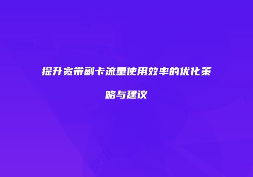 提升宽带副卡流量使用效率的优化策略与建议