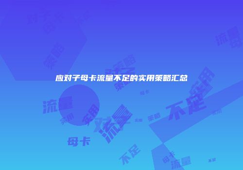 应对子母卡流量不足的实用策略汇总